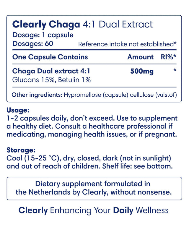 Clearly Chaga Extract 500 mg (60 capsules)