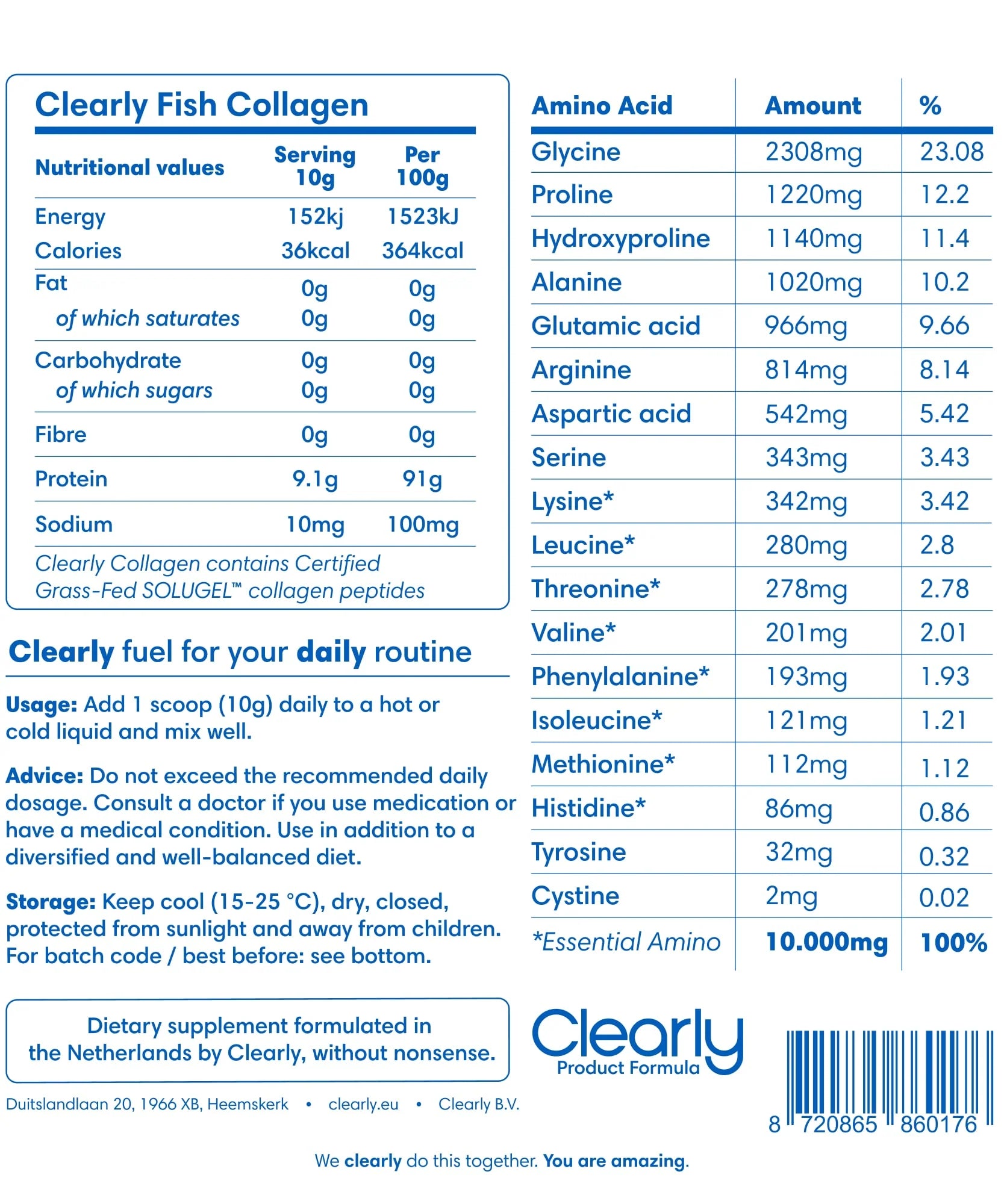Clearly Fish Collageen - 300 gram (30 servings)