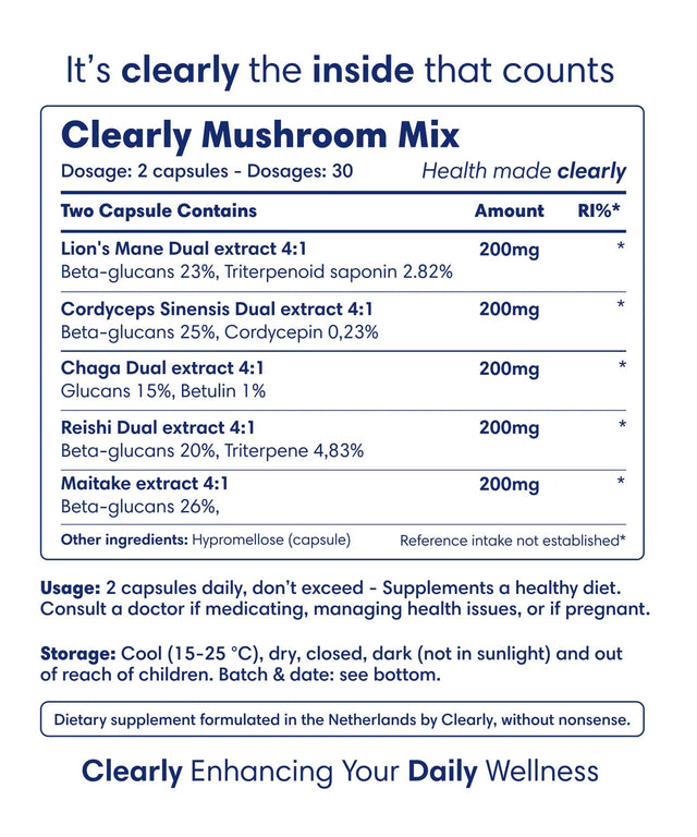 Clearly Mushroom Mix Extract 500 mg (60 capsules)
