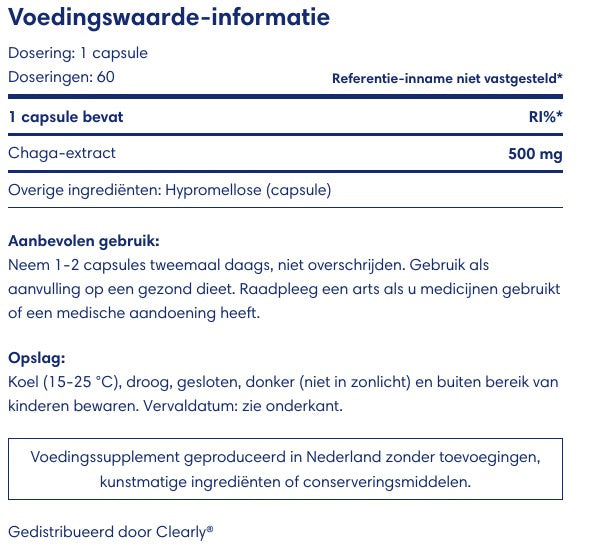 Clearly Chaga Extract - 500 mg (60 capsules)