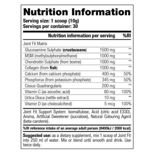NVE Stacker - Joint Fit (300 gram) - supplement facts