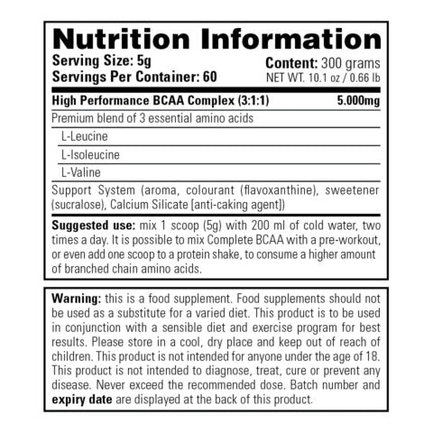 NVE Stacker - Complete BCAA (300 gram) - supplement facts