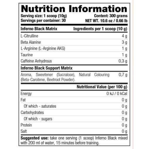 NVE Stacker - Inferno Black (300 gram / 30 doseringen) - supplement facts