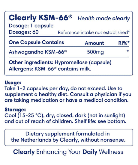 Clearly Ashwagandha KSM-66® Extract 500 mg (60 capsules)