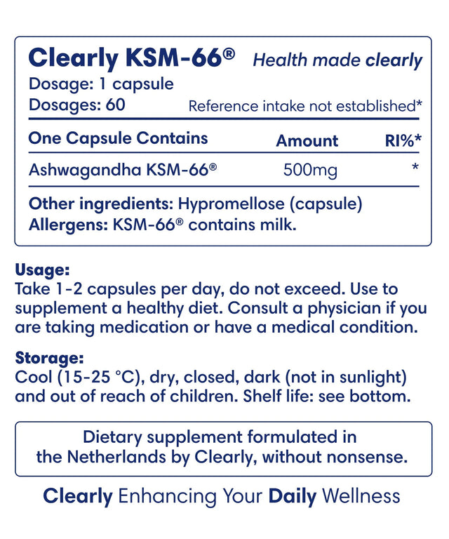 Clearly Ashwagandha KSM-66® Extract 500 mg (60 capsules)