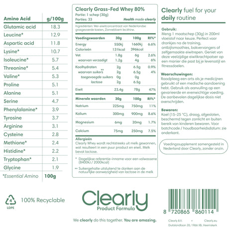 Clearly Grass-Fed Whey - 1000 gram - 80% (33 servings)