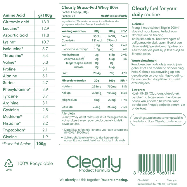 Clearly Grass-Fed Whey - 1000 gram - 80% (33 servings)