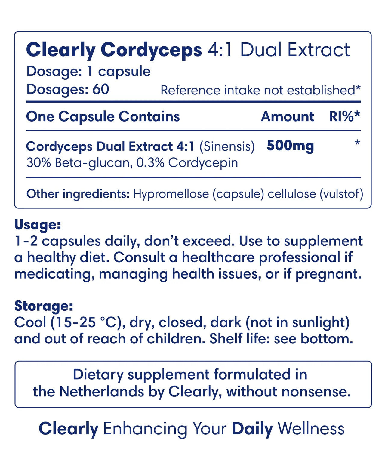 Clearly Cordyceps Extract 500 mg (60 capsules)