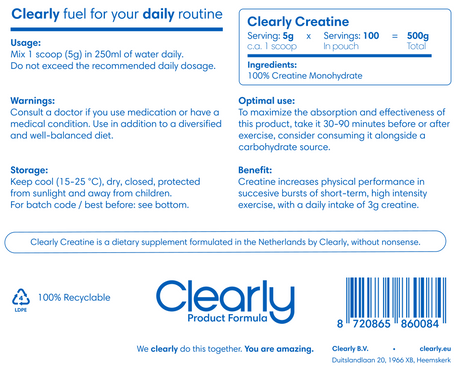 Clearly Creatine - monohydraat 100% - 500 gram