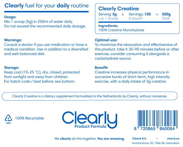 Clearly Creatine - monohydraat 100% - 500 gram