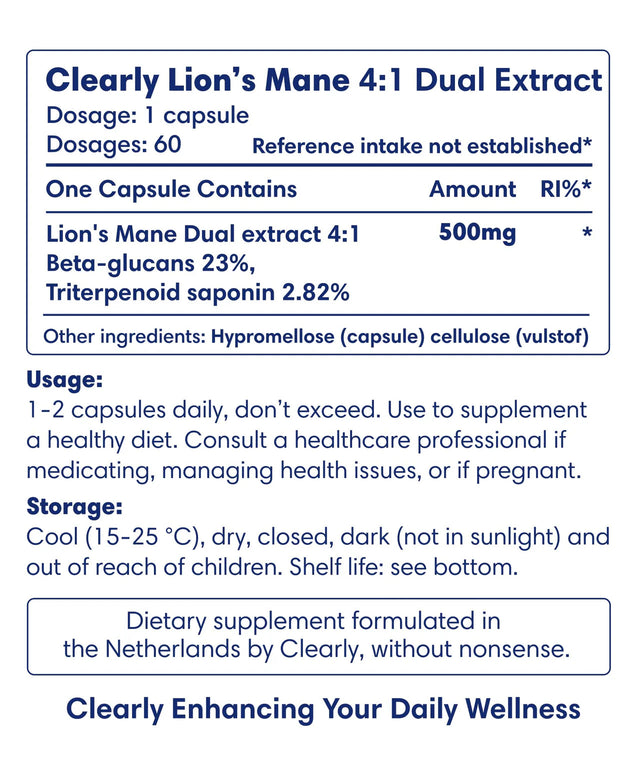 Clearly Lion's Mane Extract 500 mg (60 capsules)