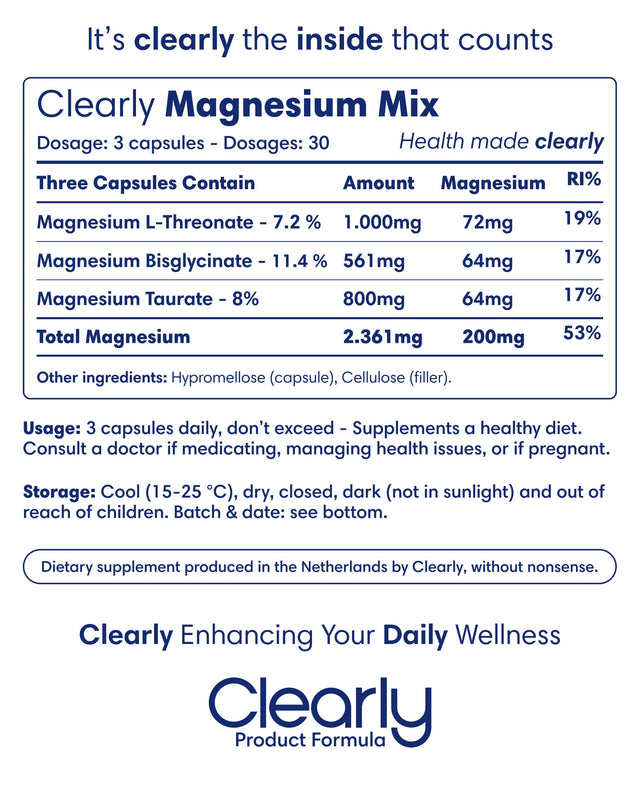 Clearly Magnesium Mix (90 capsules) -Magnesium L-threonaat