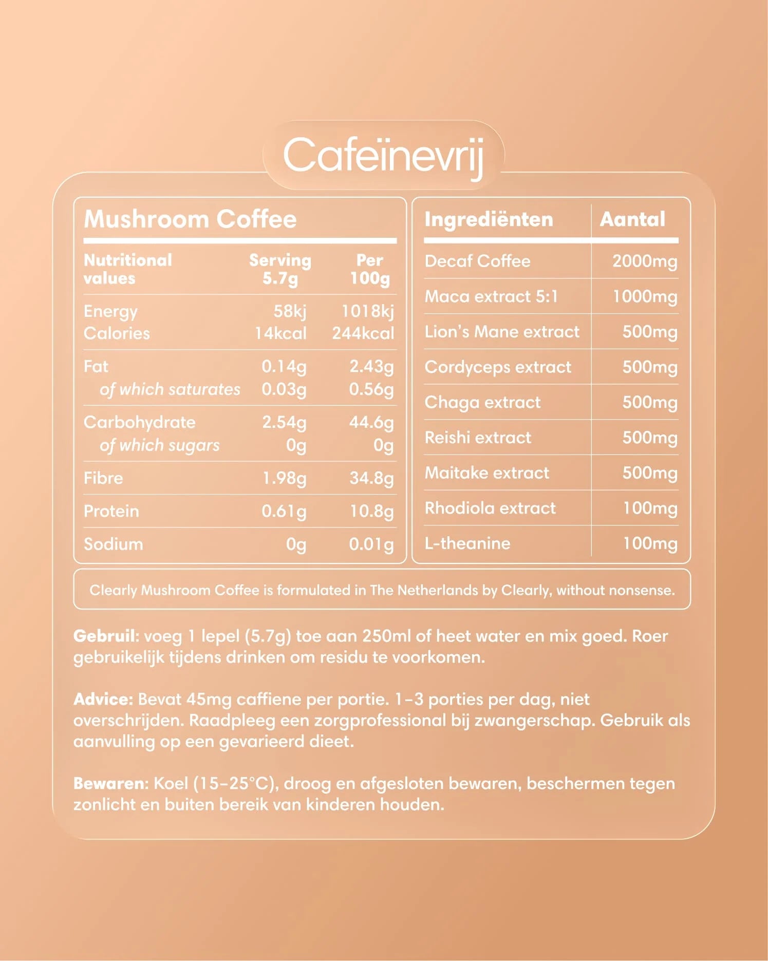 Clearly Mushroom 100% Coffee - DeCaf 171 g (30 servings)