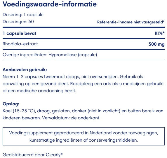 Clearly Rhodiola Extract - 500 mg (60 capsules)