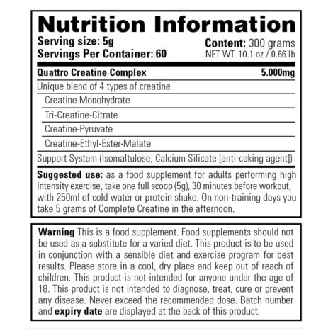 NVE Stacker - Complete Creatine (300 gram) - supplement facts