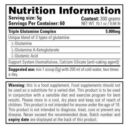 NVE Stacker - Complete Glutamine (300 gram) - supplement facts